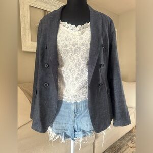 BANANA REPUBLIC Summer Double-Breasted Linen Cotton Blazer Navy Blue Size 4